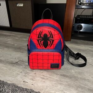 Loungefly Red and Blue Marvel Spiderman Backpack - New Without Tags